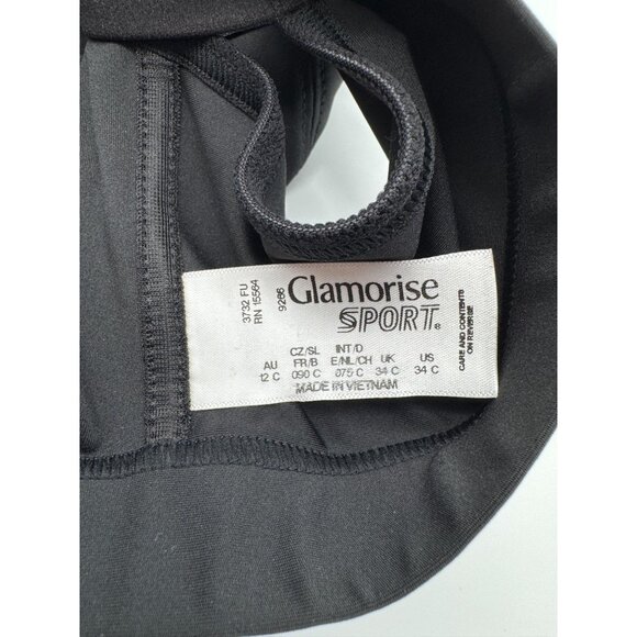 Glamorise Sport Zip Up Front Closure Sports Bra 9266 Black Wireless Strappy 34C - Picture 6 of 7